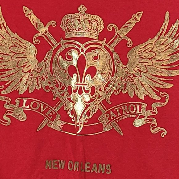 New Orleans Air Waves Inc Short Sleeve Tee Shirt Red - Gold Emblem - Picture 5 of 9